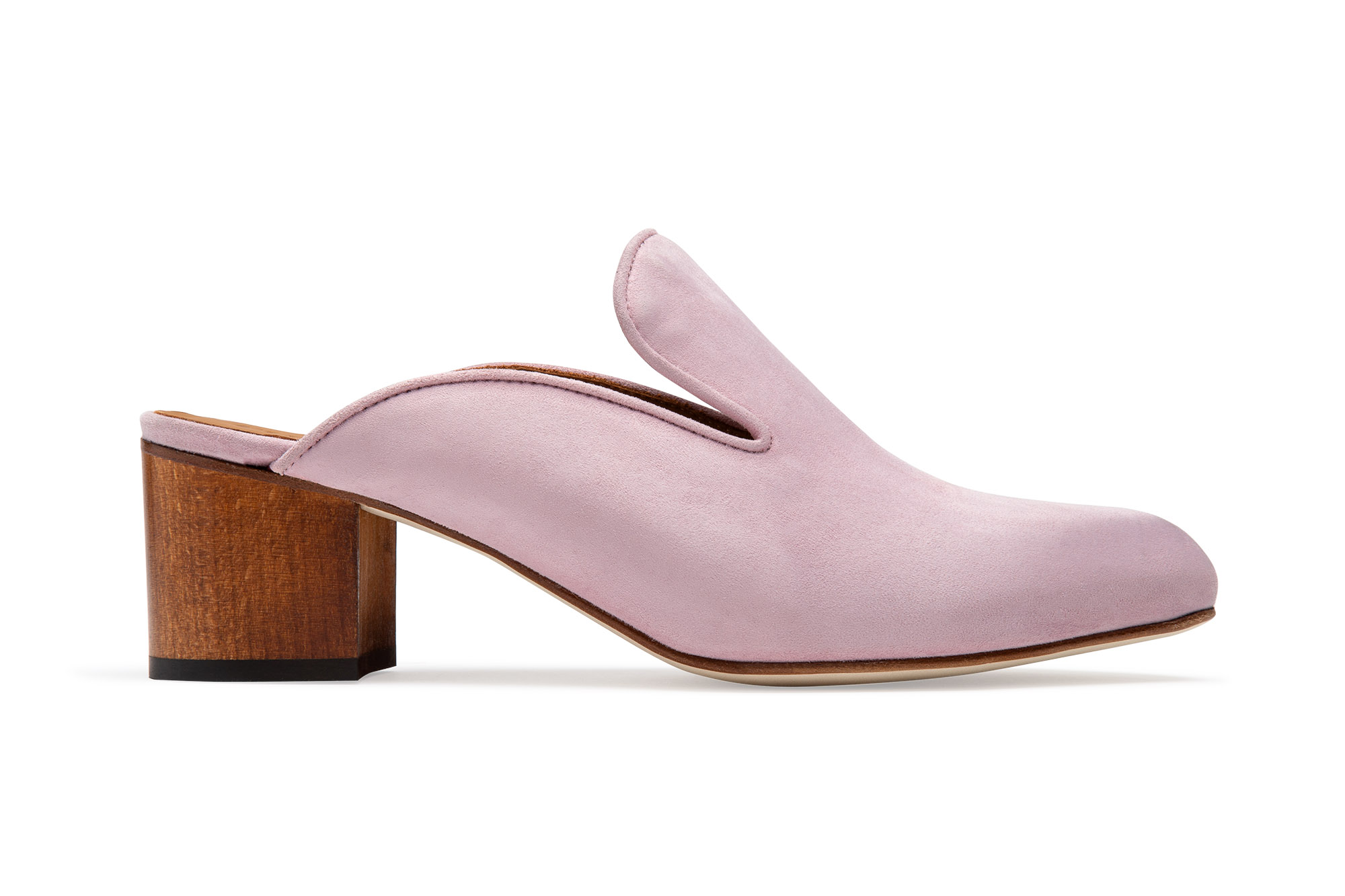 Women's pink suede slide e-commerce photography for Thelma Shoes